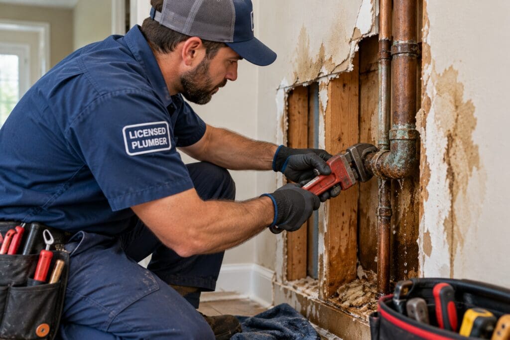 burst pipe repair after winter freeze Arlington TX licensed plumber Mades Plumbing